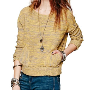 Free People Natural In My Pocket Sweater, Yellow and Gray, oversized, relaxed XS